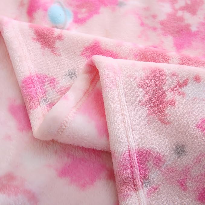 DaysU Plush Flannel Baby Blanket Super-Soft Lightweight, Printed Fleece Baby Blanket for Girls, Oversized Bed Throws for Kids and Children, Pink Space & Star, 50”x60”