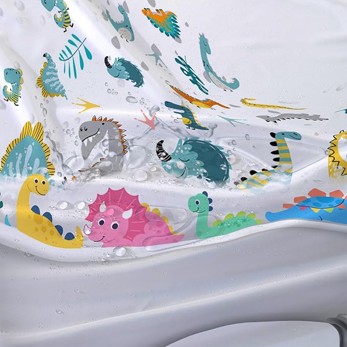 AILONEN Cute Dinosaur Shower Curtain for Kids 72" W*72" H Inch,Funny Dinosaur Animals Playing Water Shower Curtains,12 Pack Hooks Polyester Waterproof Fabric Decor for Bathroom Bathtub Panels