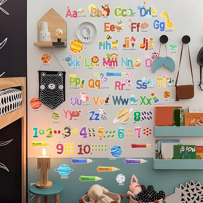 Kids Wall Decals, Alphabet Letters and Numbers Stickers for Kids Room, Nursery, Bedroom, Playroom