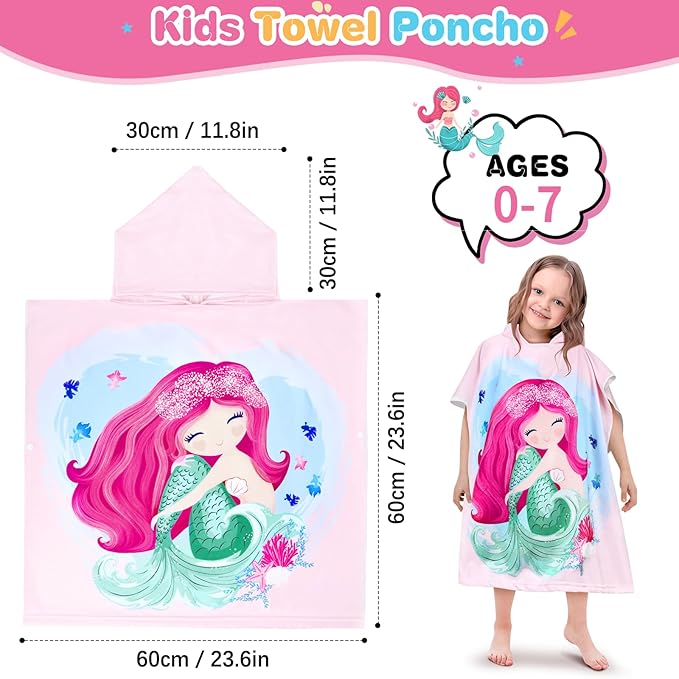 Kids Hooded Beach Towels for Boys Girls, Toddler Soft Absorbent Thickened Microfiber Bath Towel Swim Pool Towels Baby Quick Dry Lightweight Poncho Towel Cover-ups for 0-7 Years Old