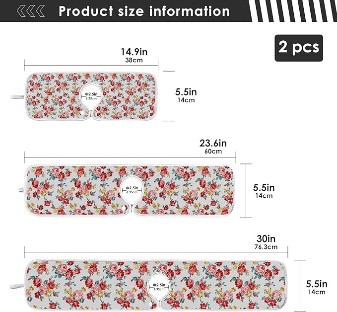 Kitchen Faucet Absorbent Mat,Rose Floral Flower Water Splash Guard for Sink, Faucet Drip Catcher Thicken Sponge Microfiber Faucet Water Catcher Mat Sink Absorbent Mat for Kitchen 23x5in 2Pack