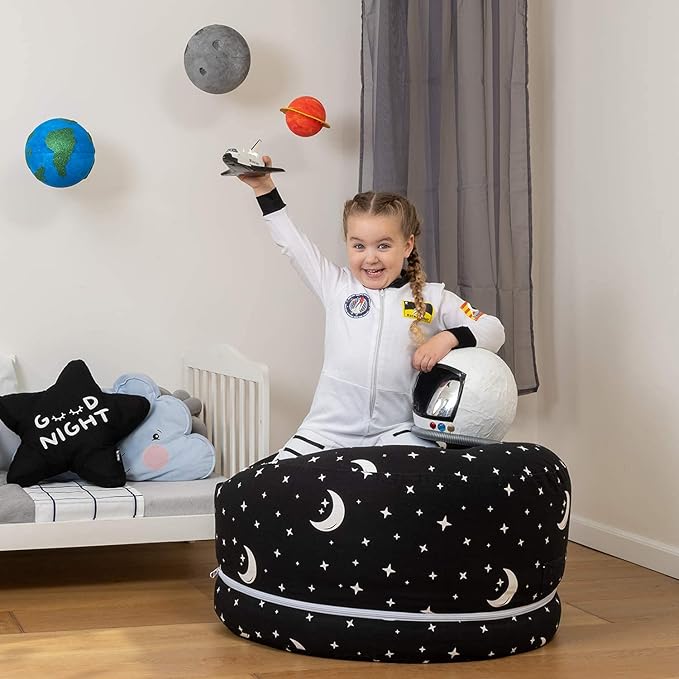 Stuffed Animal Storage Bean Bag Chair Cover for Kids & Adults | Washable XL Stuffie Seat | 100% Cotton | Pouf Organizer for Plush Toys, Linens, Quilts & Pillows | Starry Night