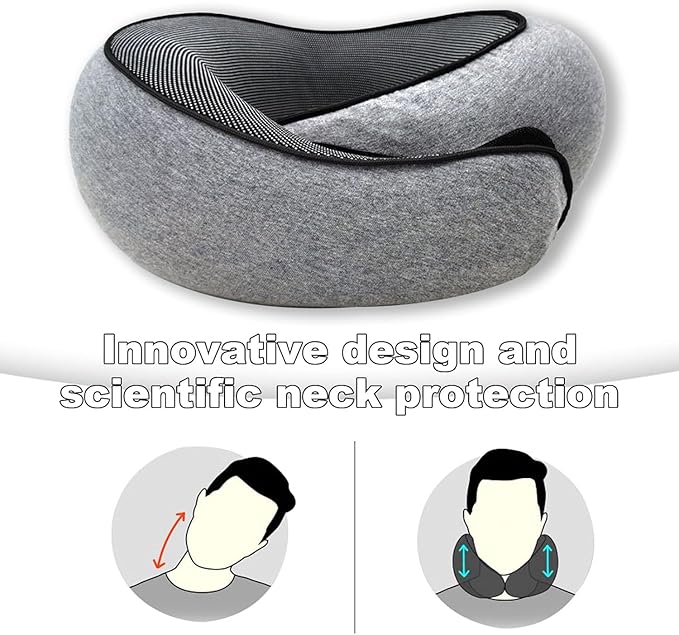 2024 Memory Foam Neck Pillow 360 Degree Neck Support Travel Pillows for Airplanes and Long Flight Travel Neck Pillow (Dark Grey)