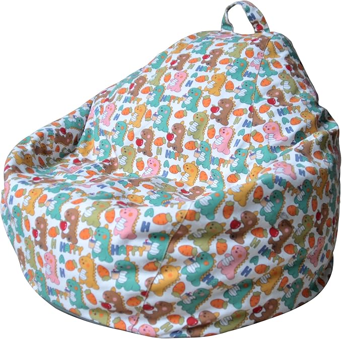 YuppieLife Kids Storage Bean Bag Cover(No Filling) Toy Organizer|Carrying Handle Sofa|Available for Kids and Teenager|Cuddle Chair|Machine Washable and Durable(38“,Happy Dinosaur)