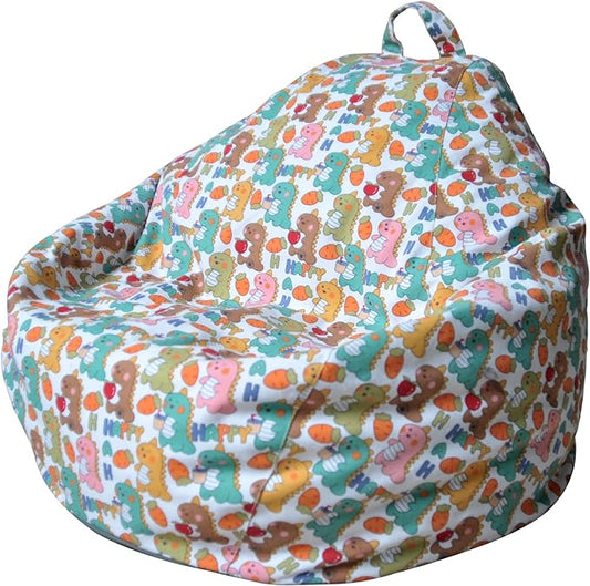 YuppieLife Kids Storage Bean Bag Cover(No Filling)Toy Organizer|Carrying Handle Sofa|Available for Kids and Teenager|Cuddle Chair|Machine Washable and Durable(27“,Happy Dinosaur)