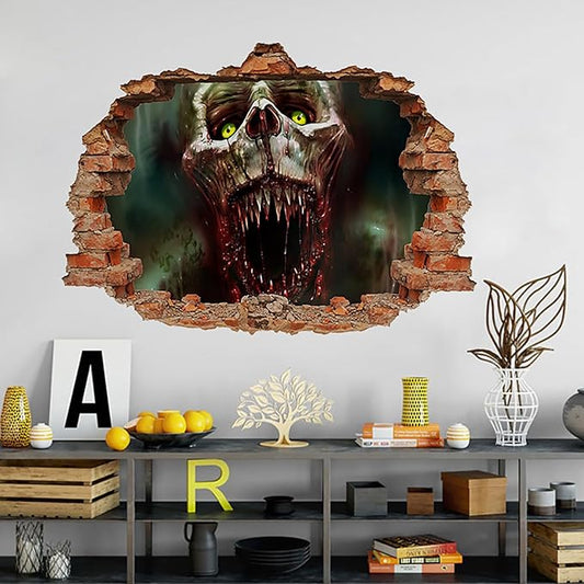 Halloween Wall Decor Horror Skull Halloween Wall Stickers Decor Halloween Self Adhesive Design Wall Decals for Home Office School Halloween Party Decorations Clearance Wall Glass Mirror Decorations