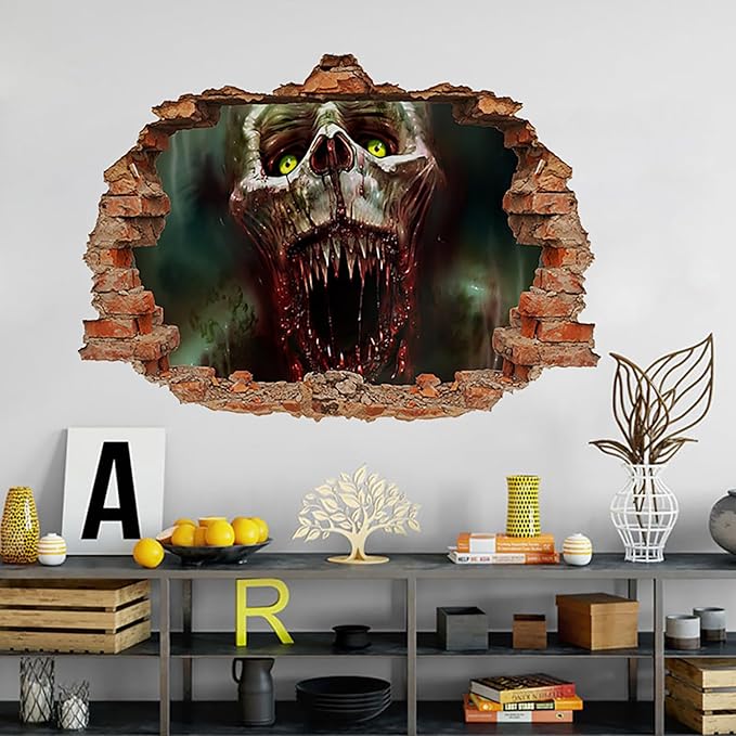 Halloween Wall Decor Horror Skull Halloween Wall Stickers Decor Halloween Self Adhesive Design Wall Decals for Home Office School Halloween Party Decorations Clearance Wall Glass Mirror Decorations