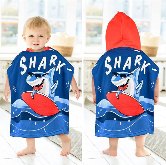 HUANLANG Kids Hooded Beach Towel for Boys Girls,Bath Pool Beach Poncho Towels Super Soft & Absorbent Cotton Towel Childrens Shark Beach Towels for Toddler 2-6 Years Old