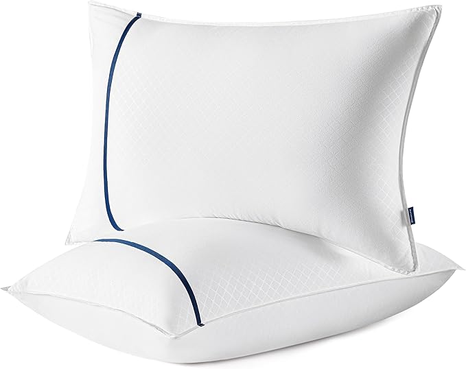 Bedsure Hotel Pillows - Luxury Bed Pillows for Sleeping with Decoration Strip Breathable Cover Soft & Supportive Pillows for Side, Back or Stomach Sleepers (2, Blue, King)