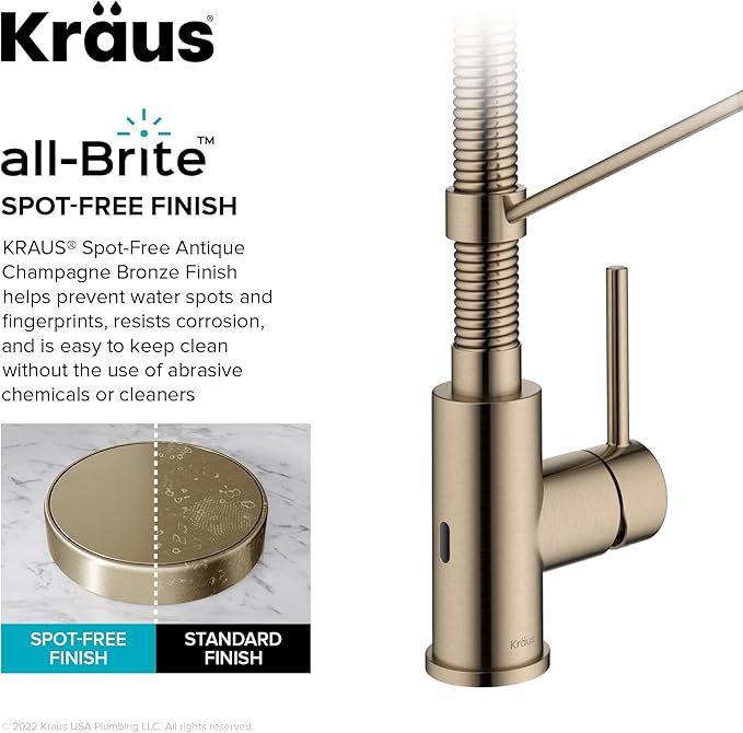 KRAUS Bolden Touchless Sensor Commercial Pull-Down Single Handle 18-Inch Kitchen Faucet in Spot Free Antique Champagne Bronze, KSF-1610SFACB