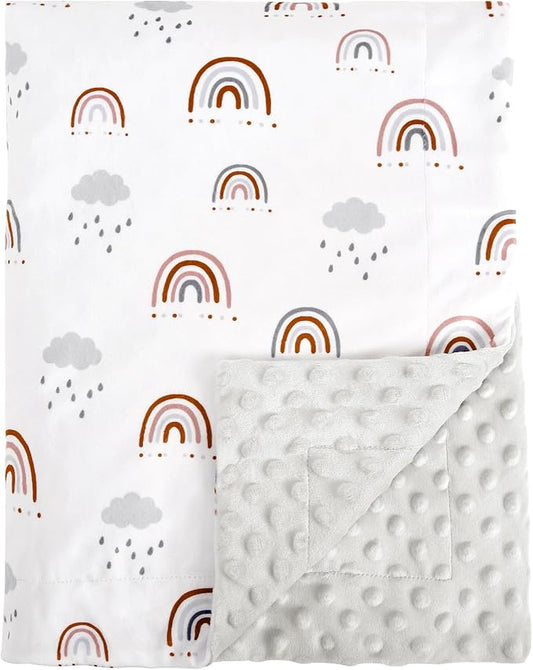 Minky Baby Blanket for Boys Girls Neutral, 40x50 Inches Soft Lightweight Micro Fleece Baby Blanket with Double Layer, Dotted Backing, Breathable Receiving Blanket for Newborns, Rainbow