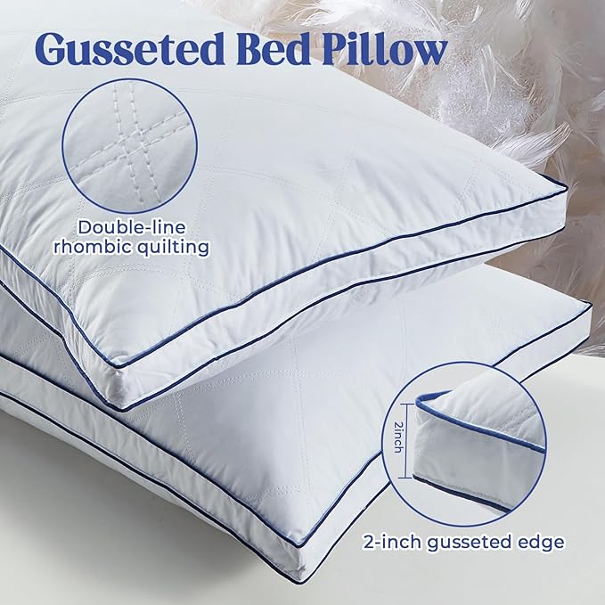 puredown Feather Down Pillows Set of 2, Luxury Goose Feather Pillow for Sleeping, Organic Cotton Cover Hotel Collection Bed Pillows (Standard)