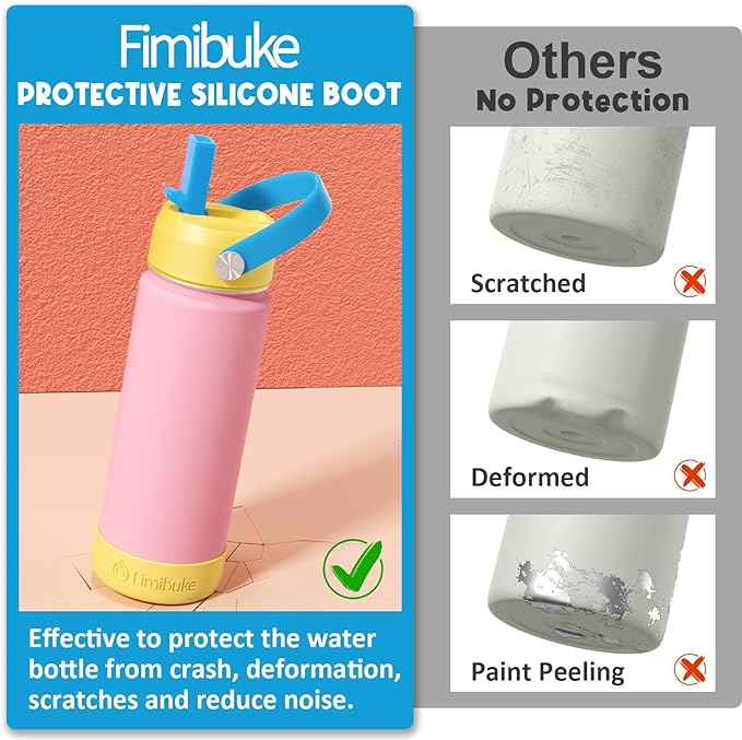 Fimibuke Kids Insulated Water Bottle - 18oz BPA-FREE 18/8 Stainless Steel Kid Cup with Straw Travel Tumbler Leak Proof Double Wall Vacuum Toddler Water Bottle for School Boy Girl (1 Pack,Cotton Candy)