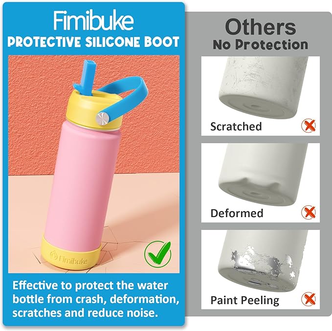 Fimibuke Kids Insulated Water Bottle - 18oz BPA-FREE 18/8 Stainless Steel Kids Cup with Straw Travel Tumbler Leak Proof Double Wall Vacuum Toddler Water Bottle for School Boys Girls (1 Pack, Candy)