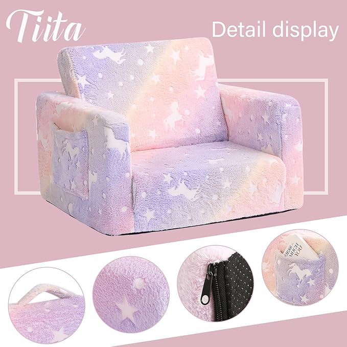 Tiita Kids Sofa, 2-in-1 Kids Sofa Chair, Convertible Children Couch to Lounger, Flip Out Kids Sofa Chair, Toddler Armrest Chair Bed, Folding Kids Play Sofa for Girl or Boy(Twill Pegasus)