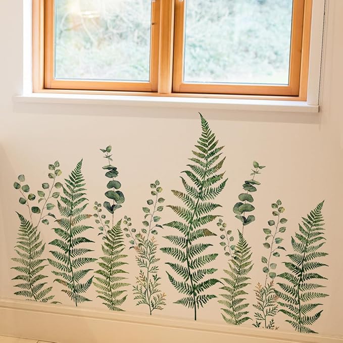 Green Fern Wall Stickers - Stylish Plant Decor, Set of Multiple Sheets
