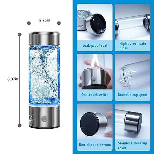 Hydrogen Water Bottle, Portable Hydrogen Water Bottle Generator, Advanced SPE/PEM Technology, Three-Minute Electrolysis, 420ml Hydrogen Water Bottle for Home, Office, Travel, Daily Drinking