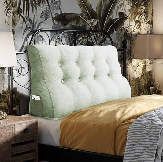 Daneey Multifunctional Headboard Pillow Full Heighten Headboard Wedge Pillow Bolster Pillow for Bed Reading Pillow Adult Back Pillow for Sitting in Bed Wedge Pillow Headboard with Washable Beige Cover