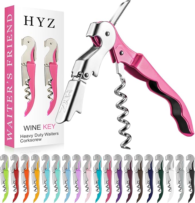 HYZ 2-Pack Wine Opener Waiter Corkscrew, Professional Wine Key for Servers, Bartender with Foil Cutter, Manual Wine Bottle Opener Double Hinged (Rosy)