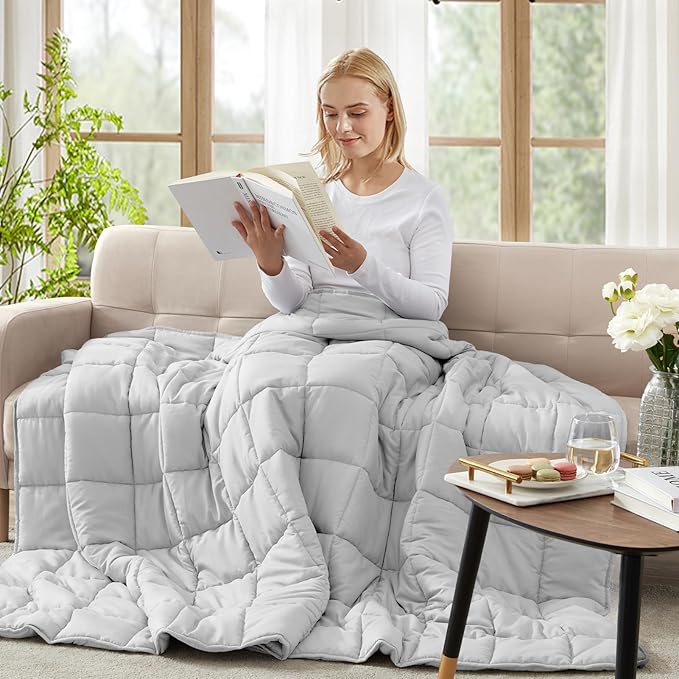 Weighted Blanket(40"x60" 10lbs) Cooling Weighted Blanket for Sleeping, Throw Size Breathable Blanket with Premium Glass Bead(Stone Grey)