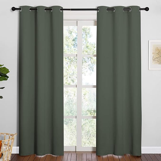 NICETOWN Window Treatment Thermal Insulated Solid Grommet Blackout Curtains/Drapes for Bedroom (Dark Mallard, Set of 2 Panels, 42 by 84 Inch)