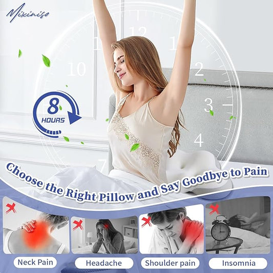 Cervical Neck Pillow for Neck and Shoulder, Side Sleeper Pillow for Adults, Neck Pillow, Orthopedic Contour Memory Foam Pillows for Side Back & Stomach Sleepers with Cooling Pillowcase