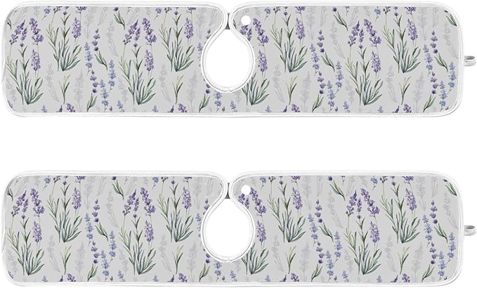 Kitchen Faucet Absorbent Mat,Lavender Flower Water Splash Guard for Sink, Faucet Drip Catcher Thicken Sponge Microfiber Faucet Water Catcher Mat Sink Absorbent Mat for Kitchen 30x5in 2 Pack