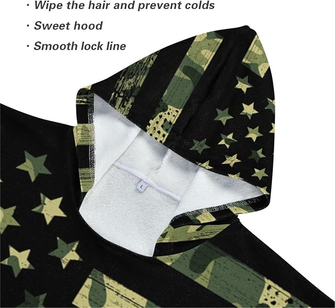 senya Kids Beach Towel, American Flag with Camouflage Grunge Hooded Bath Pool Beach Towel Wrap Cover-ups Beach Poncho for Boys Girls