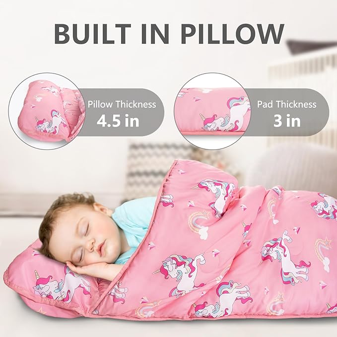Nap Mat- Toddler Nap Mat with Pillow & Fleece Blanket- 55''*35''*3''Nap Mat for Toddlers- Nap Mats for Preschool, Daycare