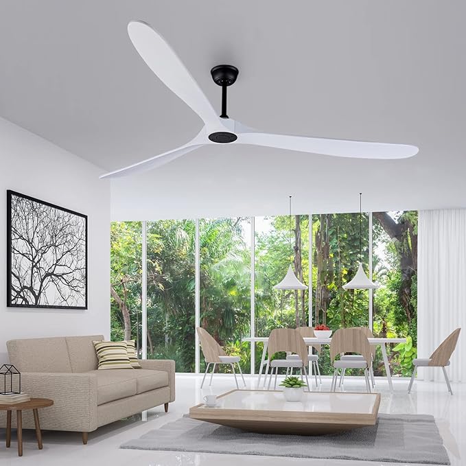 Bigzone 88" Indoor Ceiling Fan With Remote Control, DC Motor Quiet Energy Saving,3 White Balsa Wood Blades,Outdoor/Indoor Ceiling Fan With Reversible Blades