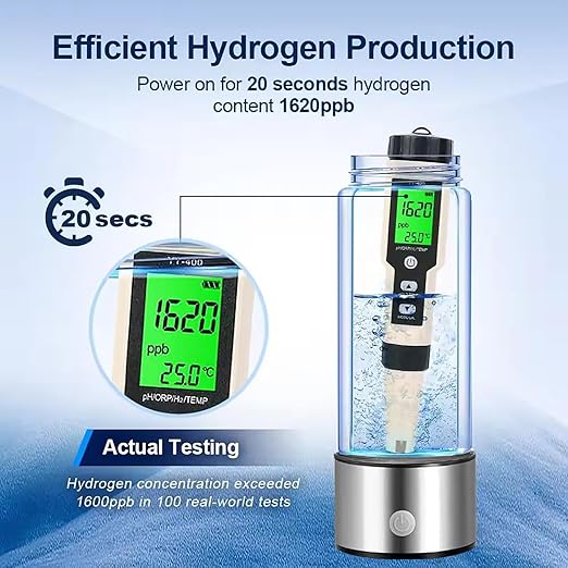 Hydrogen Water Bottle Generator 2pack, Glass Hydrogenated Water Bottle Health Cup, Hydrogen Water Generator w SPE/PEM Tech, Hydrogen Water Machine Improve Water for Home/Office/Travel/Daily Drinking