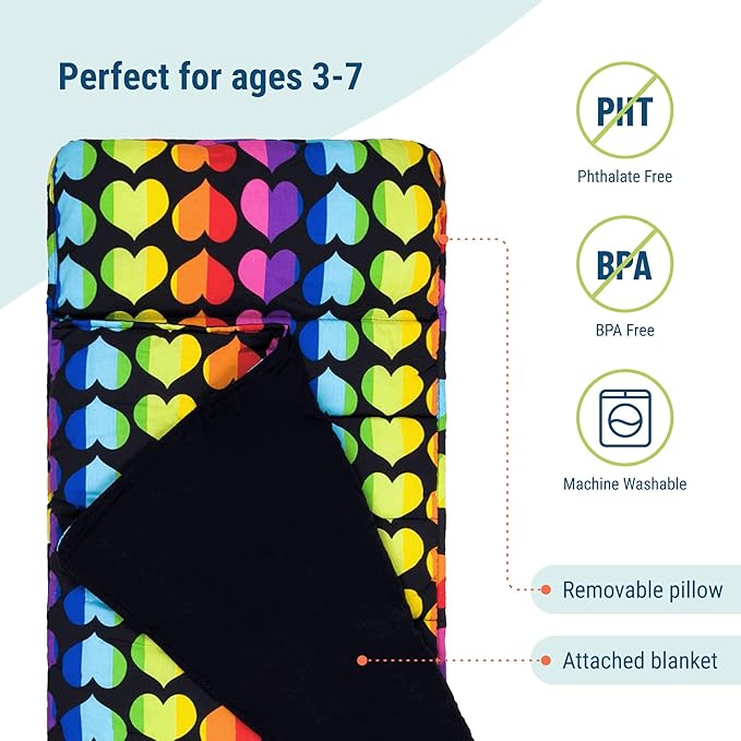 Wildkin Original Nap Mat with Reusable Pillow for Boys & Girls, Ideal for Sleepovers, Equipped with Hook & Loop Fastener, Made from Cotton Blend Materials - Nap Mat for Kids