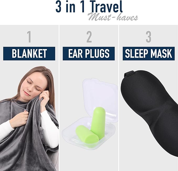 Travel Blanket Airplane Compact-Bag Settravelblanket Travel Blanket Airplane Compact with Bag Travel Essentials for Airplane Long Flight Essential for Women, Men, Kids