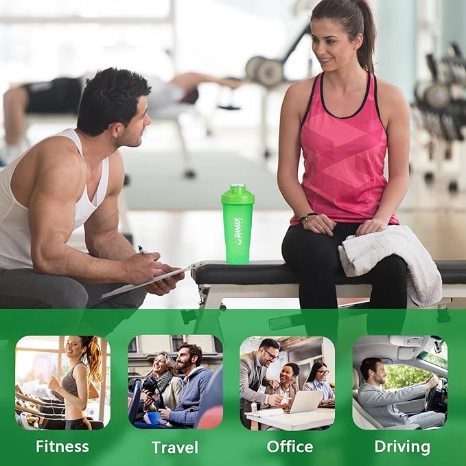 Shaker Bottle, 600ml Classical Protein Shaker Cup with Mixing Ball for Smooth blending, Leak-Proof GYM Workout Water Bottles for protein& Smoothie Shake,Bpa Free (20oz / Green)