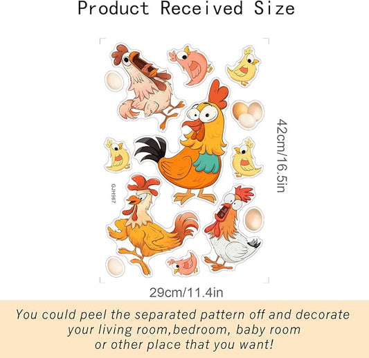 SUPERDANT Funny Chicken Wall Stickers Rooster Hen Chick Wall Decals with Eggs Wall Decor Vinyl Wall Decoration for Kids Bedroom Playroom Kitchen Pantry Refrigerator Decor