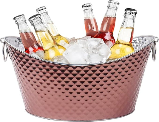 Klmnop Large Ice Bucket, 12L Stainless Steel Beverage Tub with Handles, Rose Gold Drink Tub&Drink Buckets for Parties(RoseGold)