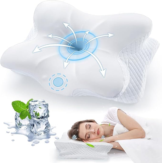 Cervical Neck Pillow for Pain Relief Sleeping, Cooling Contour Memory Foam Support Pillows for Neck and Shoulder Pain, Ergonomic Orthopedic Pillow for Side Back & Stomach Sleepers, White-27