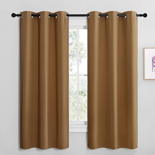NICETOWN Sleek Blackout Curtains 68 inches Length for Small Windows, Noise Reducing and Block Draft Panels for Door Doorway Laundry Office Luxury Decor Theme (2 Panels, Gold Brown, W42 x L68 -Inch)