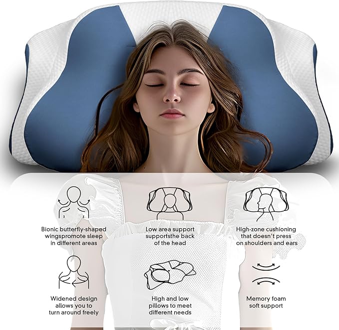 Memory Foam Cervical Pillow for Neck Pain,Ergonomic Memory Foam Pillow for Side,Back and Belly Sleepers with Breathable Pillowcase
