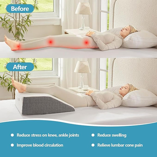 Leg Elevation Pillow for Sleeping, 8 inch Elevation Pillow for Leg After Surgery, Swelling, Leg Pillow Elevation Blood Circulation for Legs, Knees, Leg Wedges for Circulation (Flat to top 8 inch)