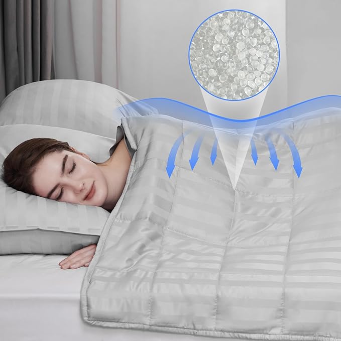 Weighted Blanket for Adult,15lbs Heavy Weighted Blanket 48"x72" Breathable Cooling Summer Blankets, Ultra Soft Cotton Comfort Throw Blanket with Glass Beads for All-Season (Light Grey)