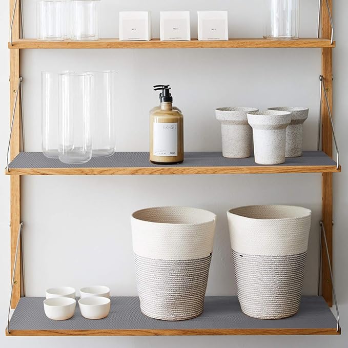 HooTown Shelf Liners Kitchen Cabinet Drawer Mats 11.8 Inch Wide x 59 inches Long, Non Adhesive EVA Plastic Washable Waterproof Pads for Refrigerator, Freezer, Fridge, Pantry Closet, Cupboard, Gray