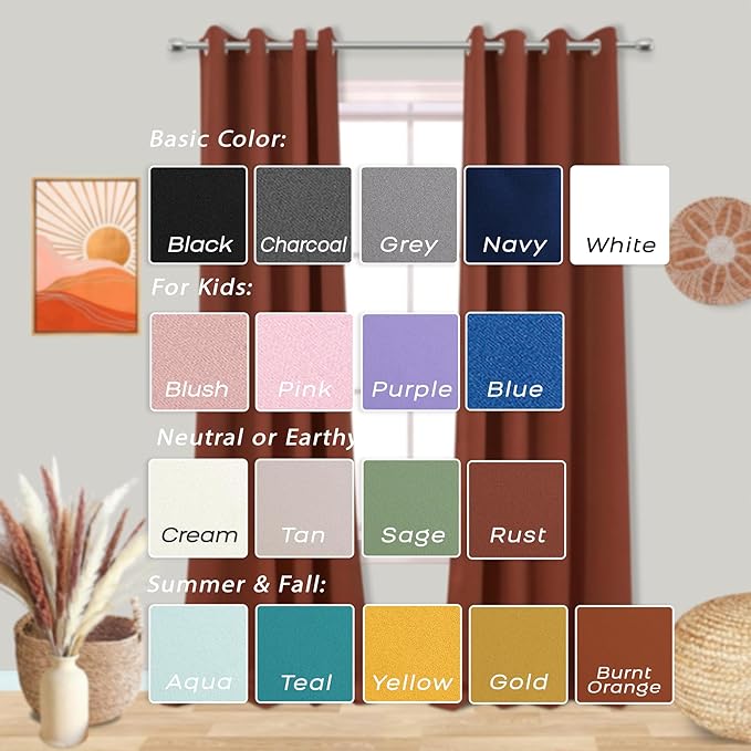 Mrs.Naturall 63 Inch Length Curtains 2 Panel Set,Blackout Terracotta Boho Curtains for Bedroom,Rust