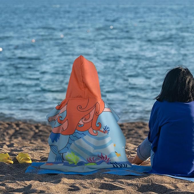 Hooded Kids Beach Towels - Toddler Bath Towel Girls Boys Swim Cover-ups for Ages 1 to 6 Kids Pool Towels Quick Dry Lightweight Soft Microfiber Poncho Towel 24x23(Mermaid Crown)