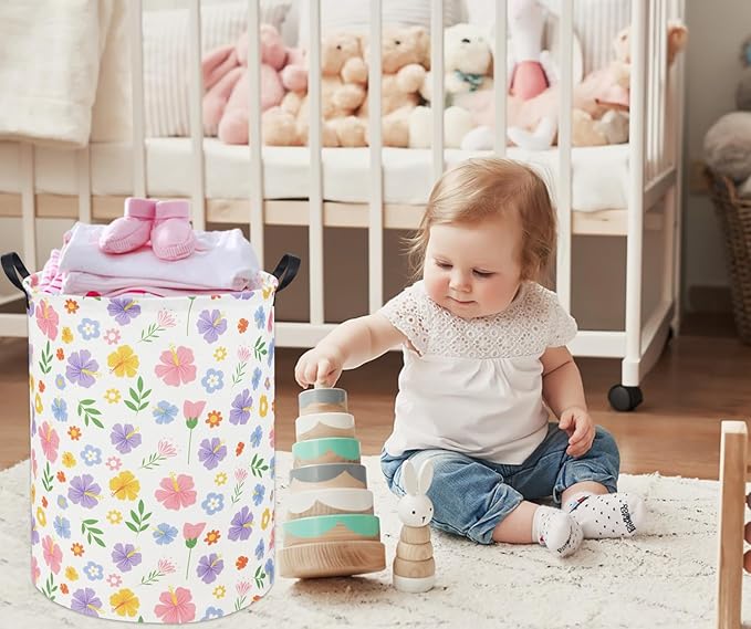 Flower Kids Laundry Basket Baby Hamper Toy Storage Bin for Boys Room Decor Baby Nursery Hamper Gift Baskets for Bedroom Bathroom(Flower)