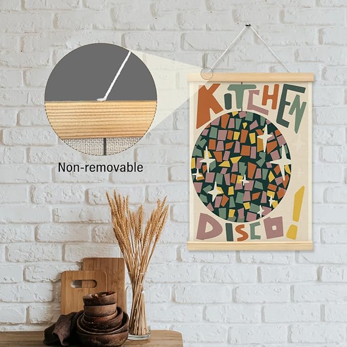 BIWSHA Kitchen Disco Posters Retro Preppy Disco Ball Canvas Poster Framed Hanger 12x16 Inch,Trendy Funny Disco Poster Framed with Wood Hanger for Home Kitchen