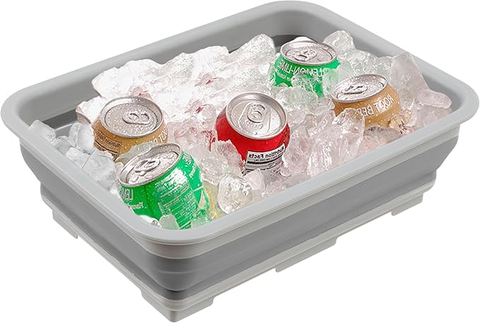 Wakeman 10L Gray Collapsible Multiuse Bin-Portable Wash Basin/Dish Tub/Ice Bucket with 10 L Capacity for Camping, Tailgating, Outdoors, 14.75” L x 10.75” W x 5” H