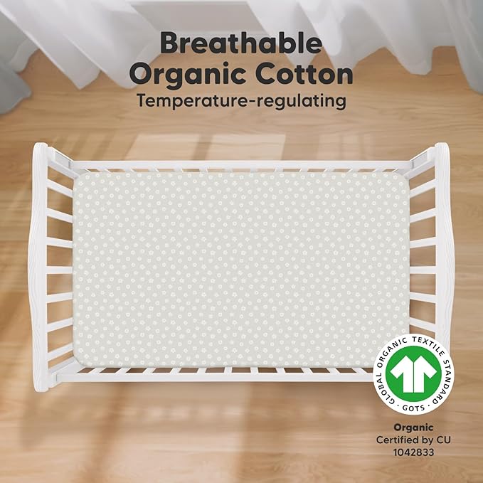 2-Pack Organic Crib Sheets for Boys, Girls - Jersey Fitted Crib Sheet, Baby Crib Sheets Neutral, Crib Mattress Sheet, Cotton Crib Sheets, Breathable Crib Sheet, Baby Mattress Sheets (Meadow)