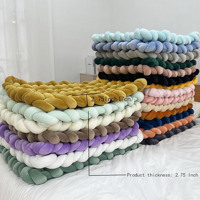 XHJRI Thickened Braided Knot Seat Mat, Knotted Floor Decorative Cushion, Handmade Baby Infant Playing Pad Nursery Rug (27.5 * 31.5 Inch,Yellow Brown)