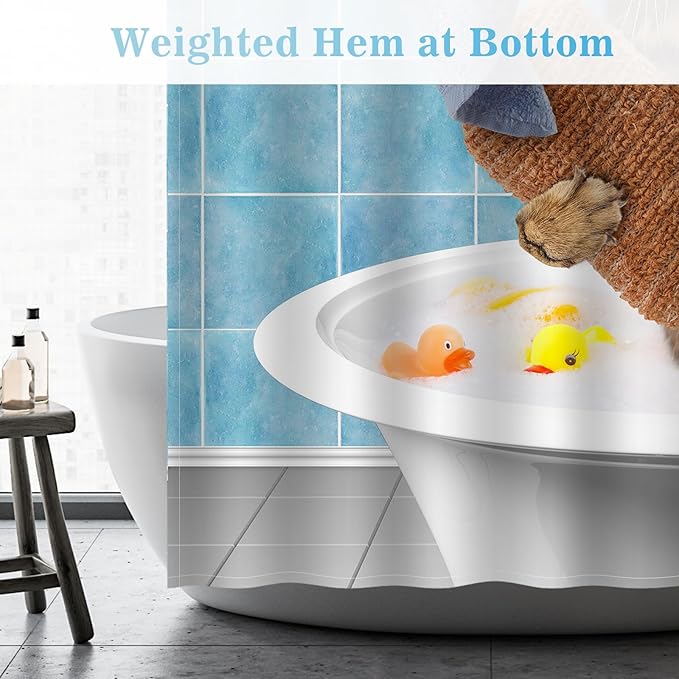 Funny Cat Shower Curtains for Bathroom - Bathing Cat Cute Kitten Taking Shower with Rubber Ducks Fun Shower Curtain Set with 12 Hooks for Adults Kids Bathroom Decor Accessories, 72"x72"